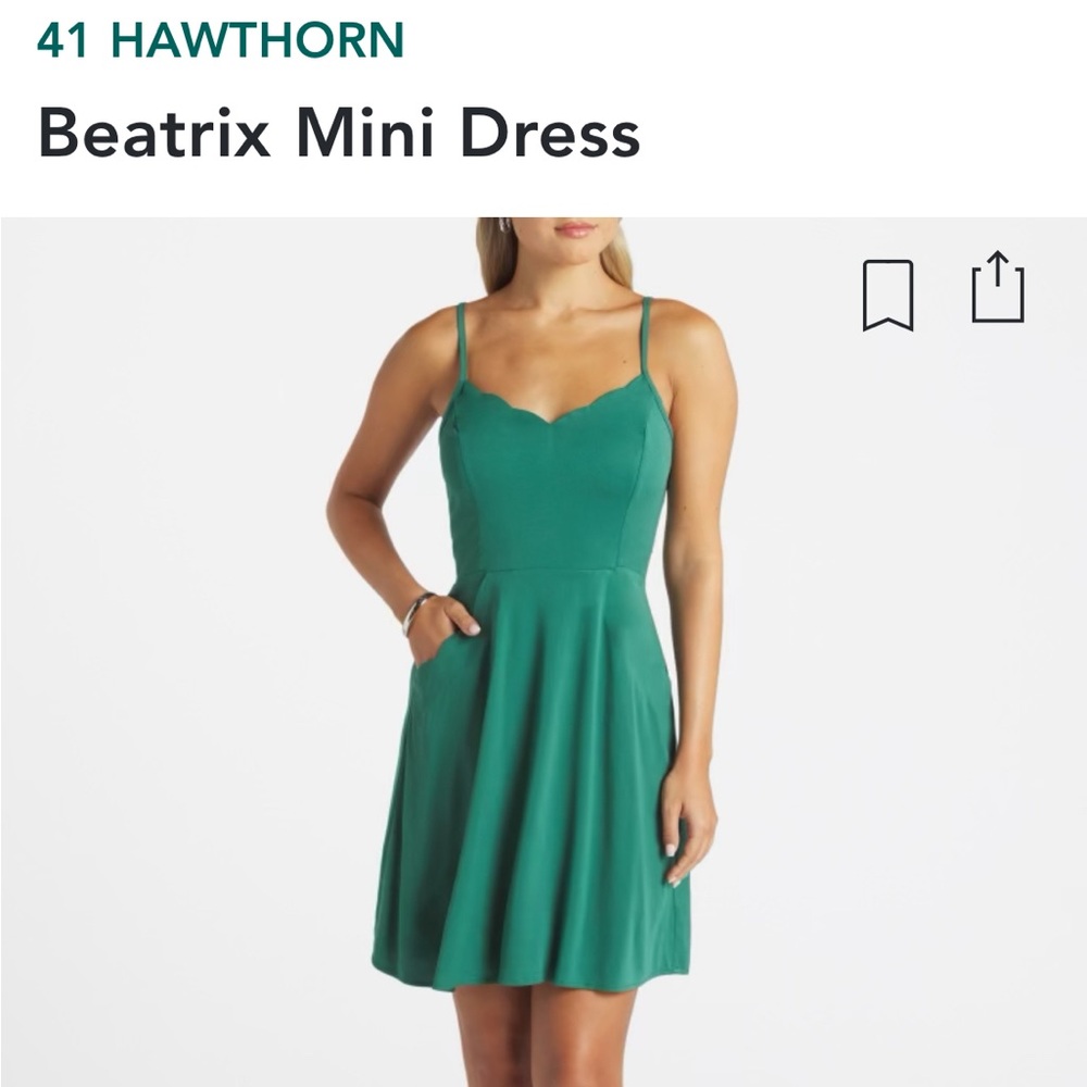 Green sun dress with scalloped neck and pockets!  Light, flowy & a little flirty